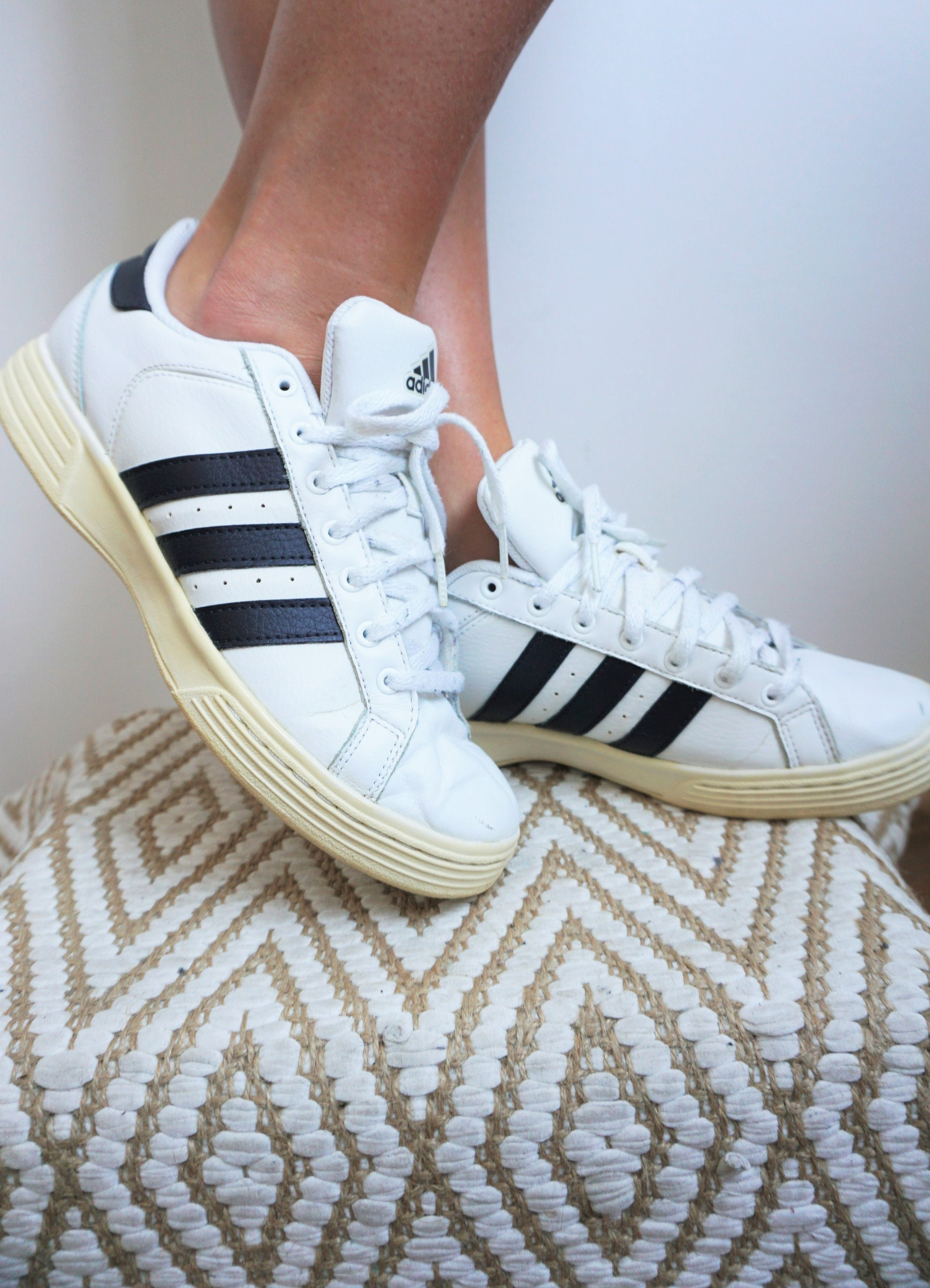 Vintage ADIDAS White Leather Sneakers / Boots / Shoes / Shoe / Etsy