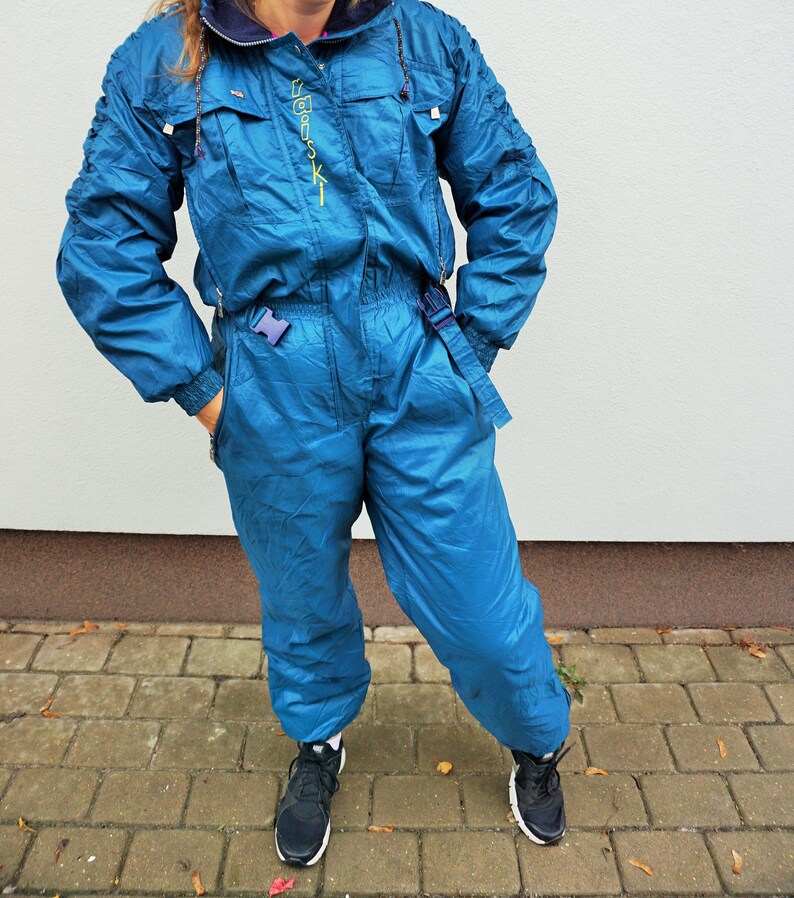 Vintage One Piece Skiing Suit / Ski Wear / Blue / Skisuit / 38 Etsy
