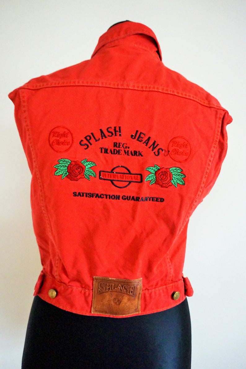 red jean vest