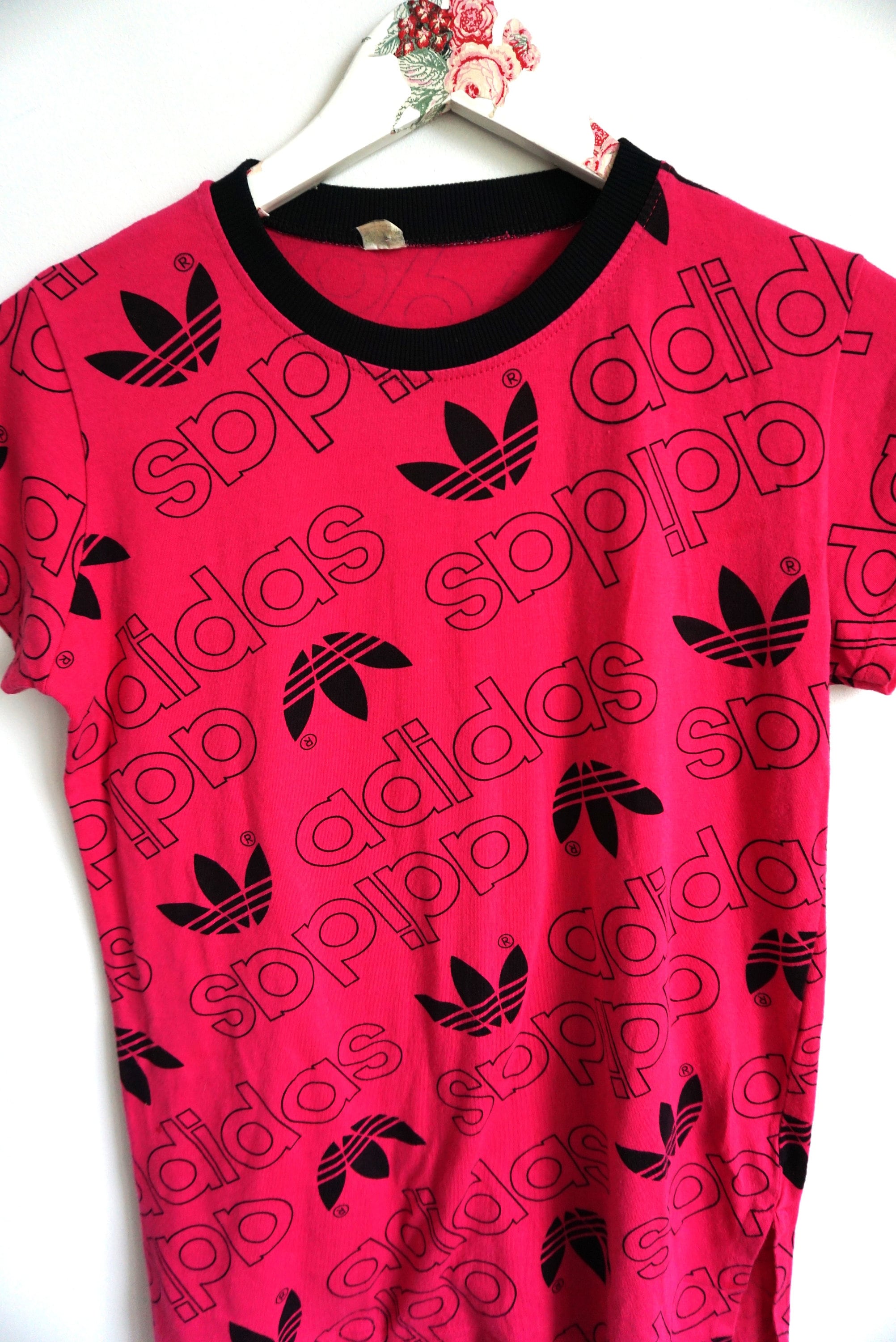 Vintage Adidas Trefoil Logo T-shirt: Women's Small, Bright Pink