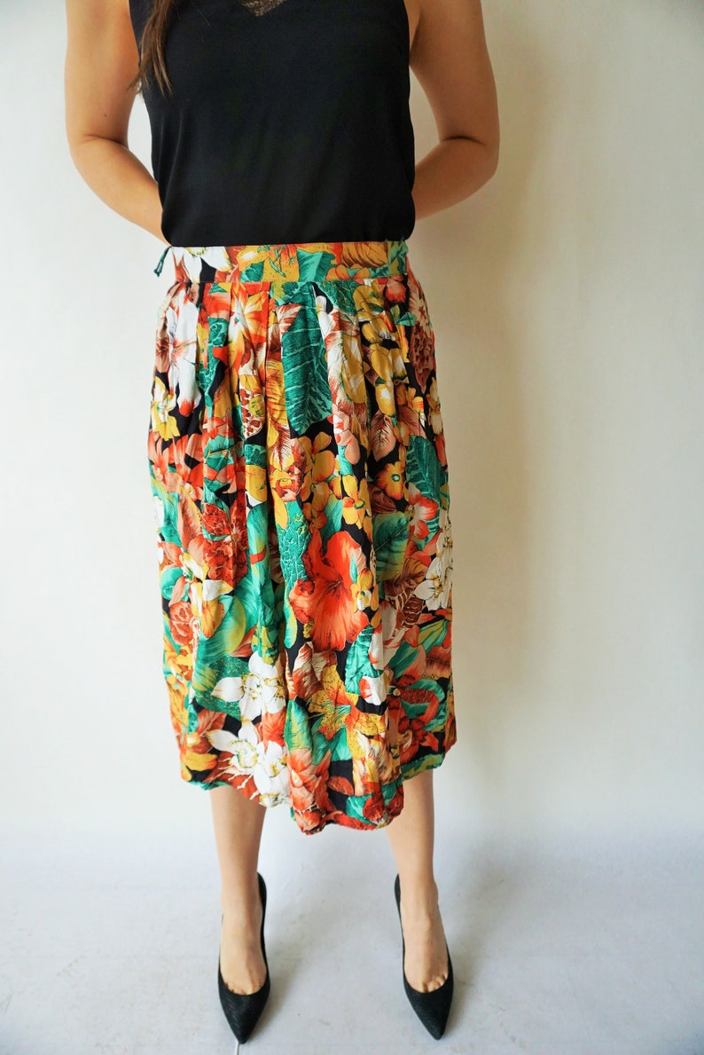 Vintage Summer Skirt Skirts High Waist High Waisted Flowers Floral Midi 90s 80s large l 44 Party Sun Romantic