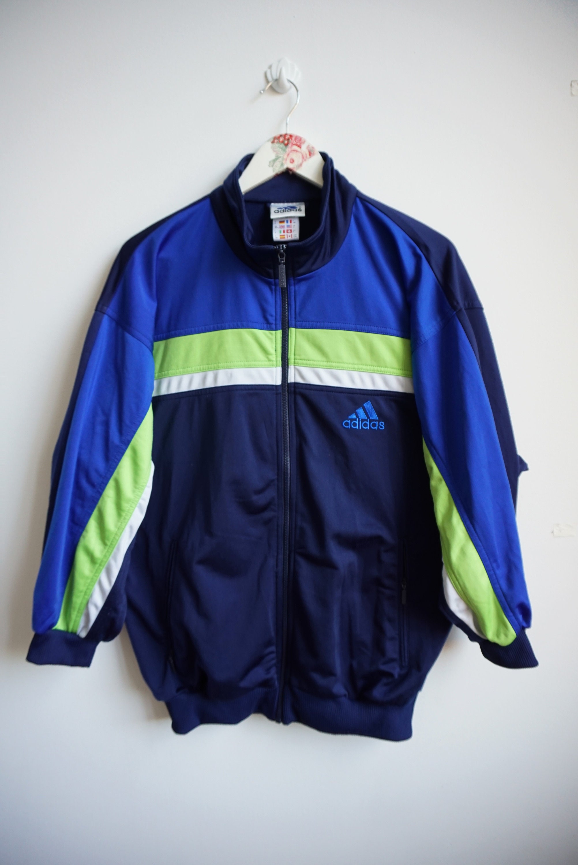 VintagePopUpStore Vintage Adidas Jacket Mens Womens M Tracksuit Track Top Sweatshirt Activewear Sportswear Windbreaker Sweater Blue Jumper