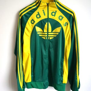 Vintage Adidas träningsjacka: Grön & gul unisex sporttröja storlek M / L