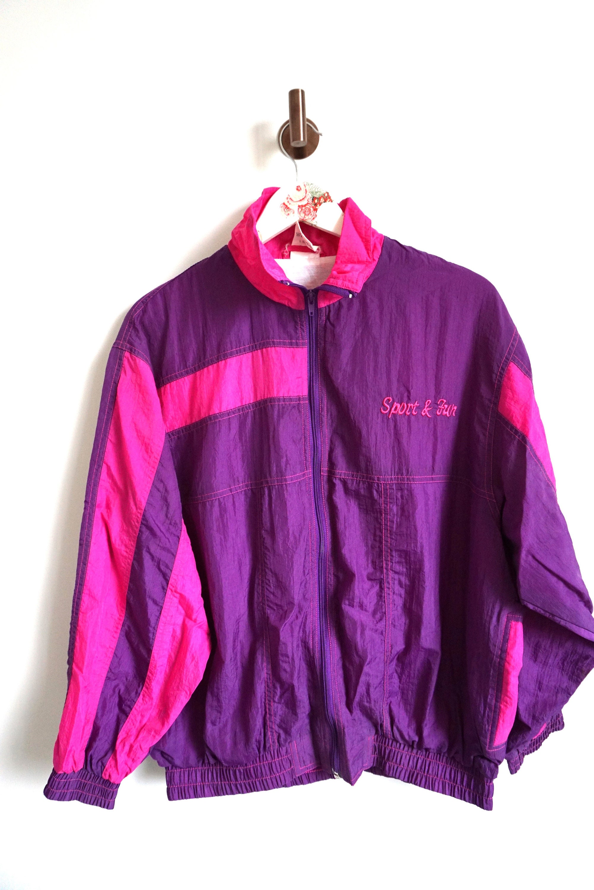Vintage 90s Windbreaker Jacket: Pink & Purple Sportswear (L) - Etsy