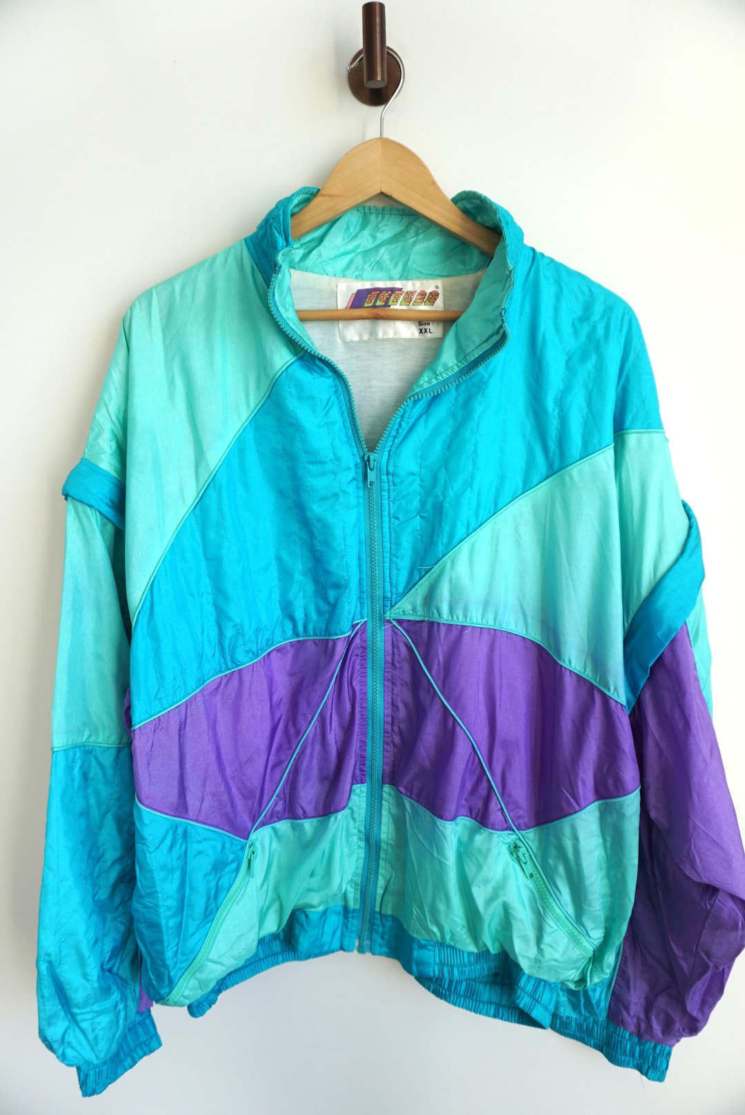 Vintage 90s Colorblock Windbreaker Jacket With Removable Sleeves (XL ...