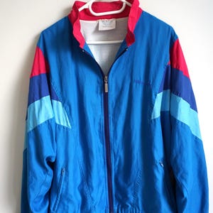 Vintage Adidas Originals Windbreaker Jacket, Parachute Track Top, Size M / L, Blue & Pink