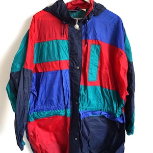 Vintage Raincoat / Rain coat / Windbreaker Outwear / Activewear / Jacket / Tracksuit / Track Top / Red Shell Hood / L / Large Parka Blue