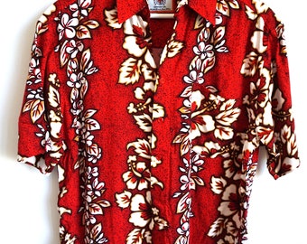Vintage Hawaï-shirt heren / Hawaï / Tropisch / Medium M / Oxford / Palmen / Vakantie / Feestdagen / Surfen / Rood