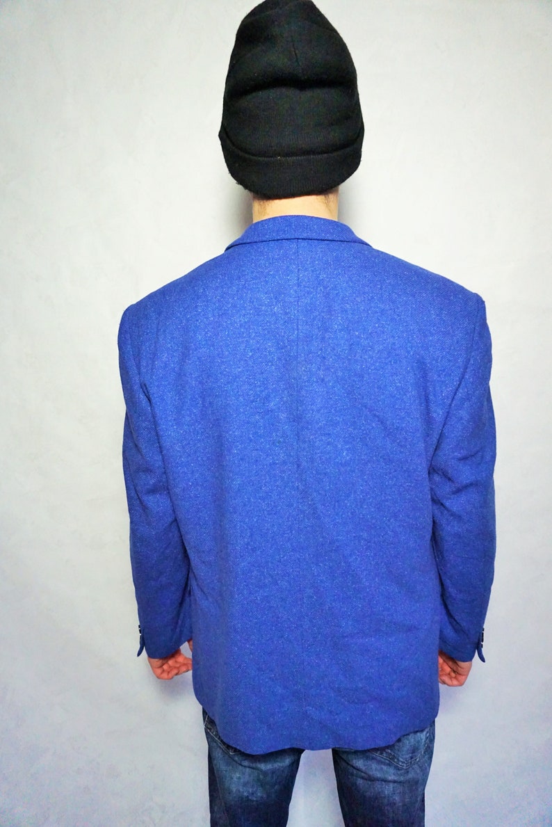 Vintage Mens Jacket Wool Smoking jacket Blazer Woolen Coat Suit Large L Evening WInter Outwear Blue