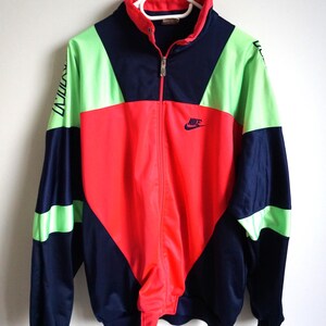 Vintage Nike Sweatshirt Jacket Track Top, Blue & Neon, Size L