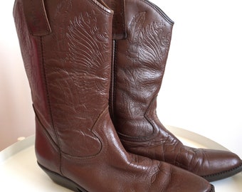 Vintage Wrangler Western Cowboy Boots / EUR 38 / US 8 / UK 6 / Shoes / Shoe Cowgirl Women Country / Kentucky Booties Brown Genuine Leather