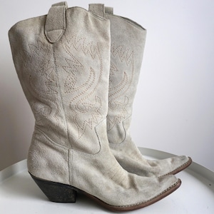 Vintage Brown Suede Leather Western Cowboy Boots / EUR 36 US 5 1/2 / UK 3 1/2 / Shoes / Shoe / Cowgirl / Womens Country / Kentucky / Beige