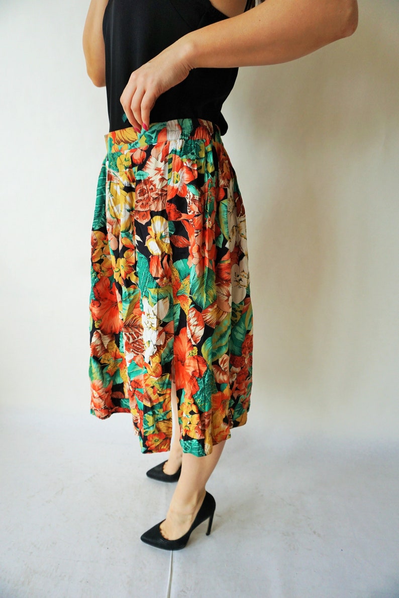 Vintage Summer Skirt Skirts High Waist High Waisted Flowers Floral Midi 90s 80s large l 44 Party Sun Romantic