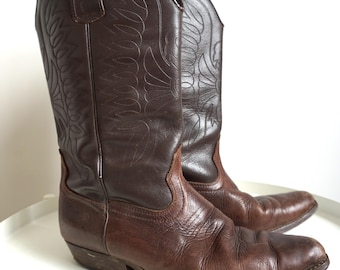 Vintage Brown Genuine Leather Western Cowboy Boots / EUR 37.5 / US 7.5 / UK 5.5 / Shoes / Shoe / Cowgirl Womens Country / Kentucky Booties