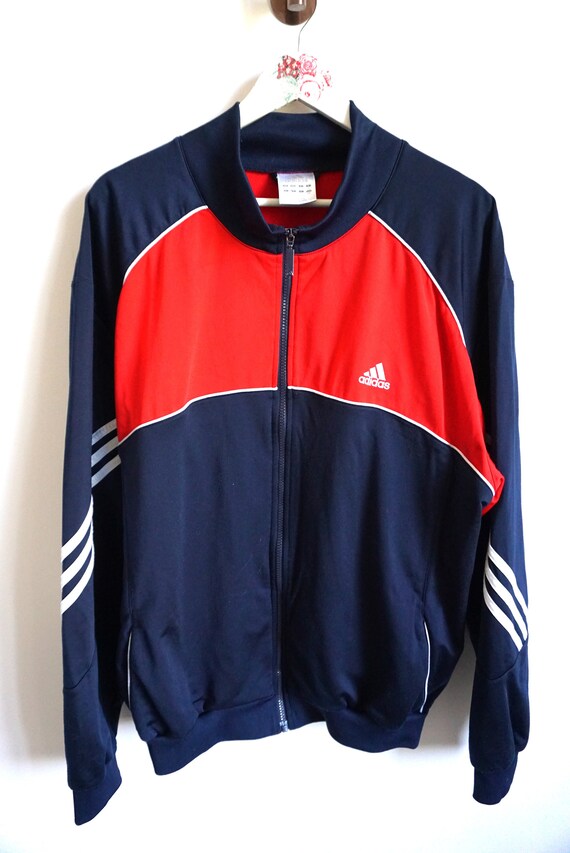 Vintage Adidas jas heren dames L trainingspak trainingssweater sportkleding sportkleding windjack trui rode trui zweet Etsy Belgie