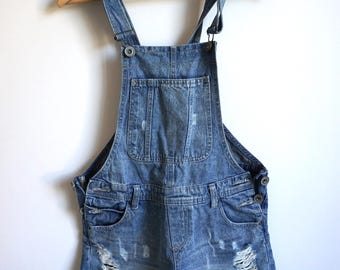 Vintage Denim Short Overalls: 90s Blue Romper, Size S