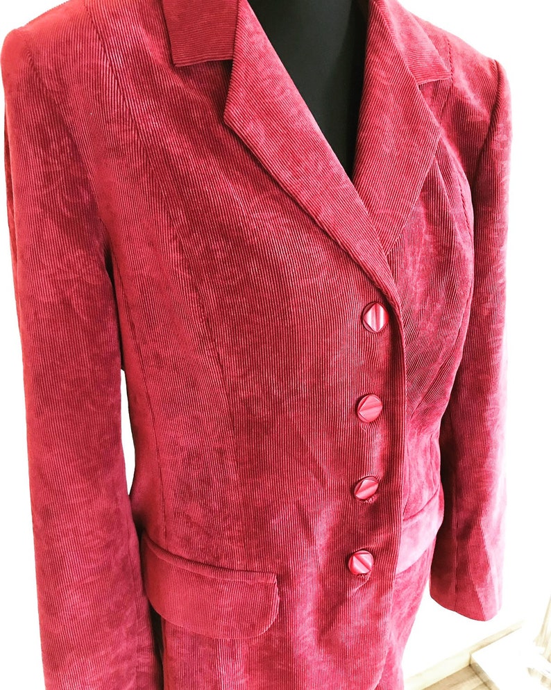 Vintage Womens Velvet Blazer Jacket Coat Outwear Maroon Red Burgundy Smoking Jacket Large L Padded shoulders