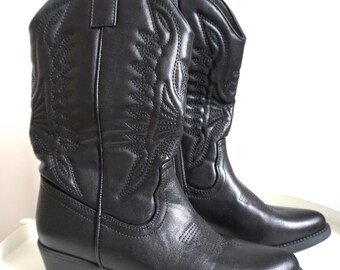 Botas vaqueras negras estilo western vintage / EUR 38 / US 7 / UK 5 / Zapatos / Calzado / Mujer campestre / Botines de vaquera /
