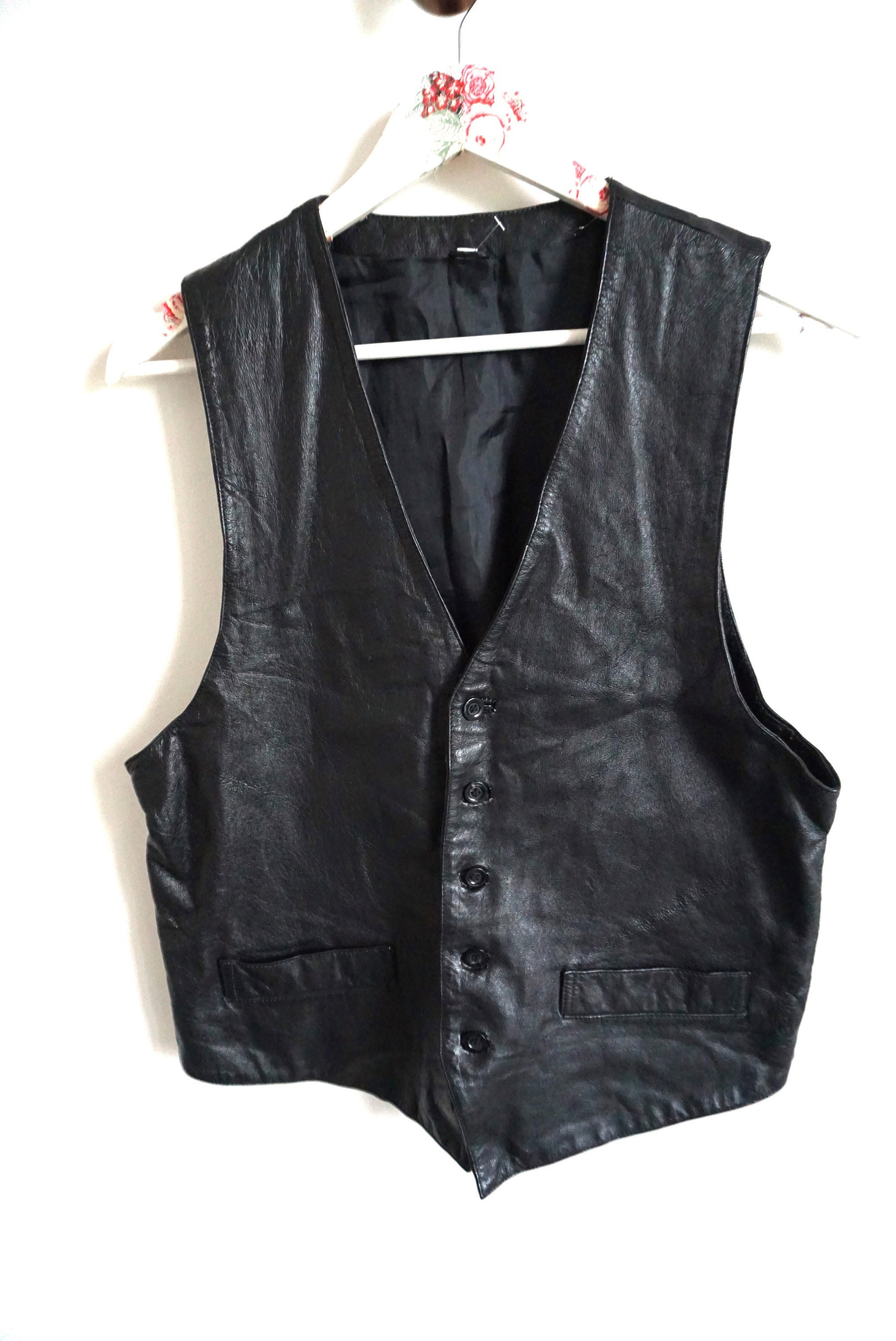 Vintage Genuine Leather Vest / Black / Soft Leather / Biker Vintage Genuine Leather Vest / Black / Soft Leather / Biker