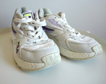 Vintage FILA Sneakers: White Purple Ugly Dad Shoes (US EU 38