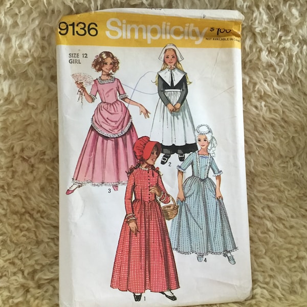 Vintage 1970’s Simplicity costume 9136 - girls puritan, centennial, 18th. Century, 19th. Century, costumes, halloween Costume, girl dress