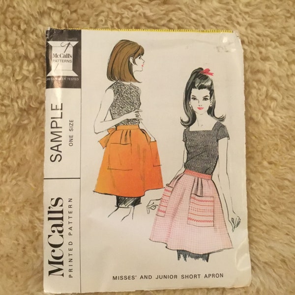 Vintage 1966 McCall's Sample Sewing Pattern Misses' and Junior Short Apron . Uncut, one size apron, christmas apron