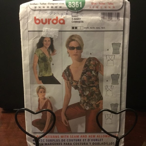 Burda 8361 pattern , sizes from 6 to 18- shirt/ tee shirt pattern, knit top clings into a seductive way to your body. A must for this summer