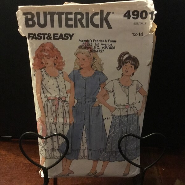 Vintage 1987 Butterick pattern 4901- Top and skirt, 12-14. Top is fitted, flared skirt and sits below mid-calf.