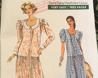 Very Easy Very Vogue pattern 7742, rare 1990’s ladies 8/10/12 dress pattern, dropped skirt dress, tea length dress, ladies dress pattern