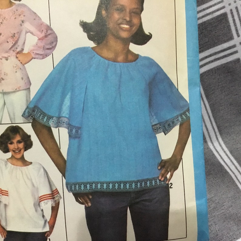 Vintage 1970s Simplicity pattern 8206 Miss size 8 pullover top with raglan sleeves and elastic neckline casing