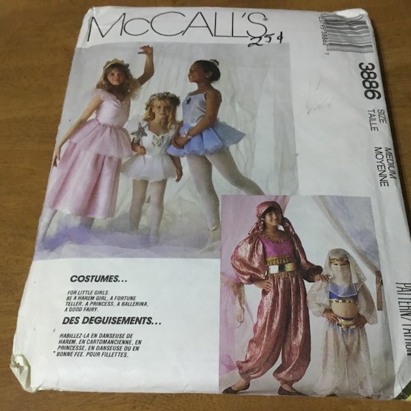 1988 vintage McCalls costume 3886 - childrens or girls costumes. Uncut, original folds size medium -(6-8) princess, fortune teller, fairy