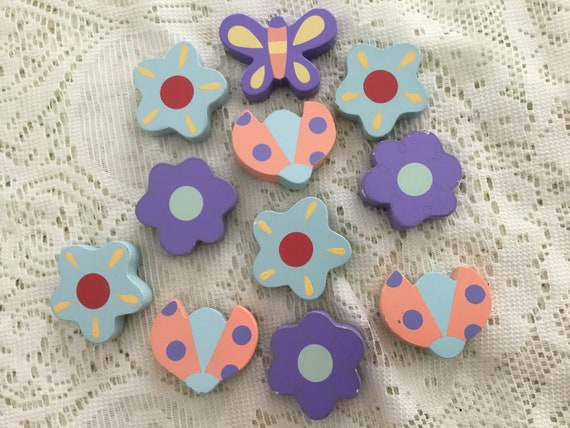 Flower Power Boho Style Wood Dresser Knobs Handpainted Etsy