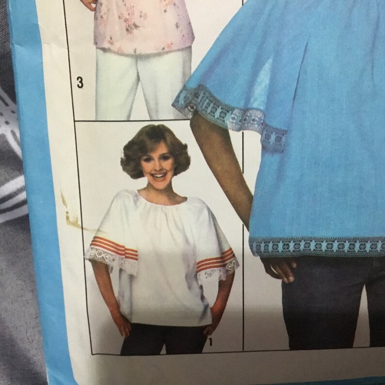 Vintage 1970s Simplicity pattern 8206 Miss size 8 pullover top with raglan sleeves and elastic neckline casing