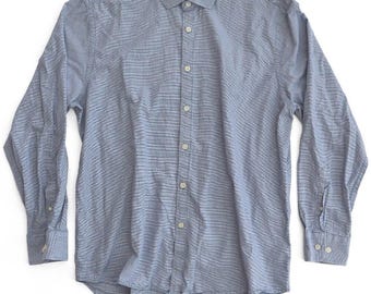 Cotton Poplin Collared Shirt - Blue/white Micro Check - Size Large