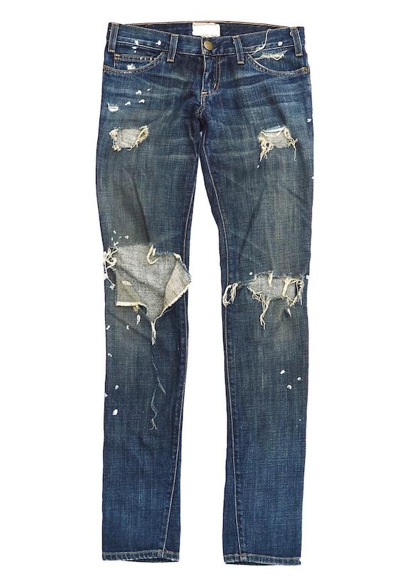 Low Rise Destroyed Jeans - Worn Blue - Waist Size… - image 1