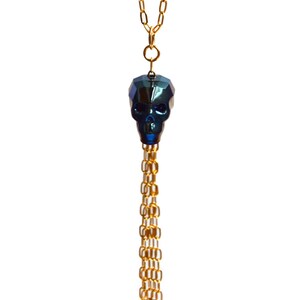 Crystal Skull Necklace - Gold Deep Sea