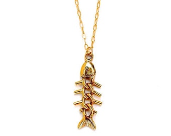 Fish Skeleton Necklace - Gold