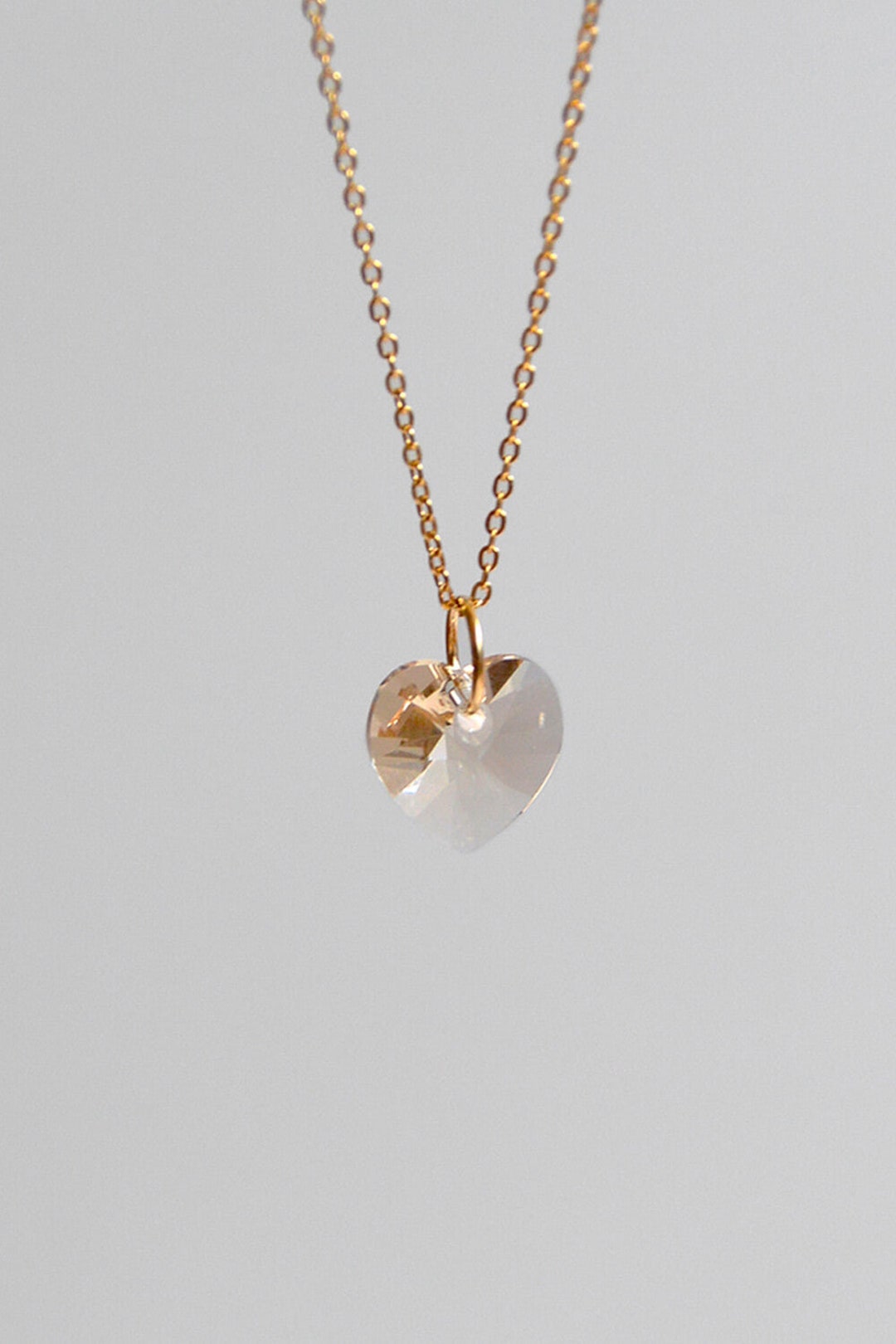 Crystal Heart Necklace - Gold Champagne - Etsy