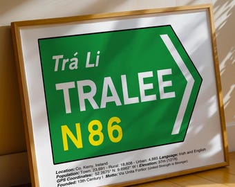 Irish Road signs - TRALEE County Kerry, Irish gift for hom, gift for her, Irish wedding gift idea - WORLDWIDE SHIPPING
