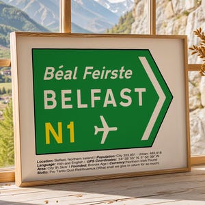 BELFAST Ireland Road street sign Poster, gift for him, Irish gift, gift for her, St Patricks Day gift, Irish wedding gift, Irish art