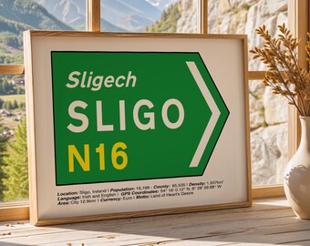 SLIGO Ireland Road street sign Poster, gift for him, Irish gift, gift for her, St Patricks Day gift, Irish wedding gift, Irish art
