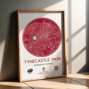 Carte des coeurs du terrain de football de Tynecastle Park, carte du football, affiches A1 à A4. Heart of Midlothian Edinburgh Idée cadeau pour fan de football