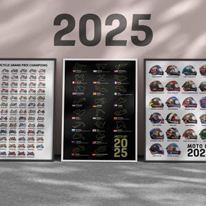 Pósteres de la trilogía de Moto GP 2025: 3 pósteres de la temporada 2025 de MotoGP, regalo para él, regalo de cumpleaños ideal para los fanáticos de los deportes de motor, decoración de arte de pared