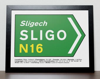 SLIGO Ireland Road street sign Poster, gift for him, Irish gift, gift for her, St Patricks Day gift, Irish wedding gift, Irish art