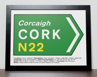 Cork Road street sign Poster | Gift For Him | Irish Gift Idea | Irish Travel gift | Framed 4 Sizes | Ships from USA, EU and UK
