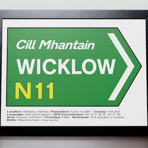 Irish Road Signs Poster - WICKLOW, Irish gift for him, gift for her, Irish wedding ideas - Authentic Irish Print