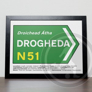Drogheda Ireland Road Sign Poster: Authentic Irish Gift
