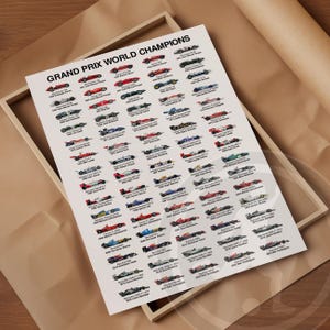 Formula 1 Champions Poster, The Original History of Grand Prix World Champions Print, 4 Sizes, Gift for every F1 Fan