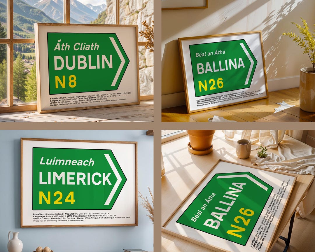 Irish Street Signs, AUTHENTIC Road Sign Prints - Ireland Travel Poster ...