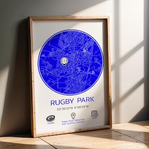 Carte de Kilmarnock, parc de rugby, carte du terrain de football, affiche de football de A1 à A4. Killie FC Scotland Idée cadeau pour fan de football